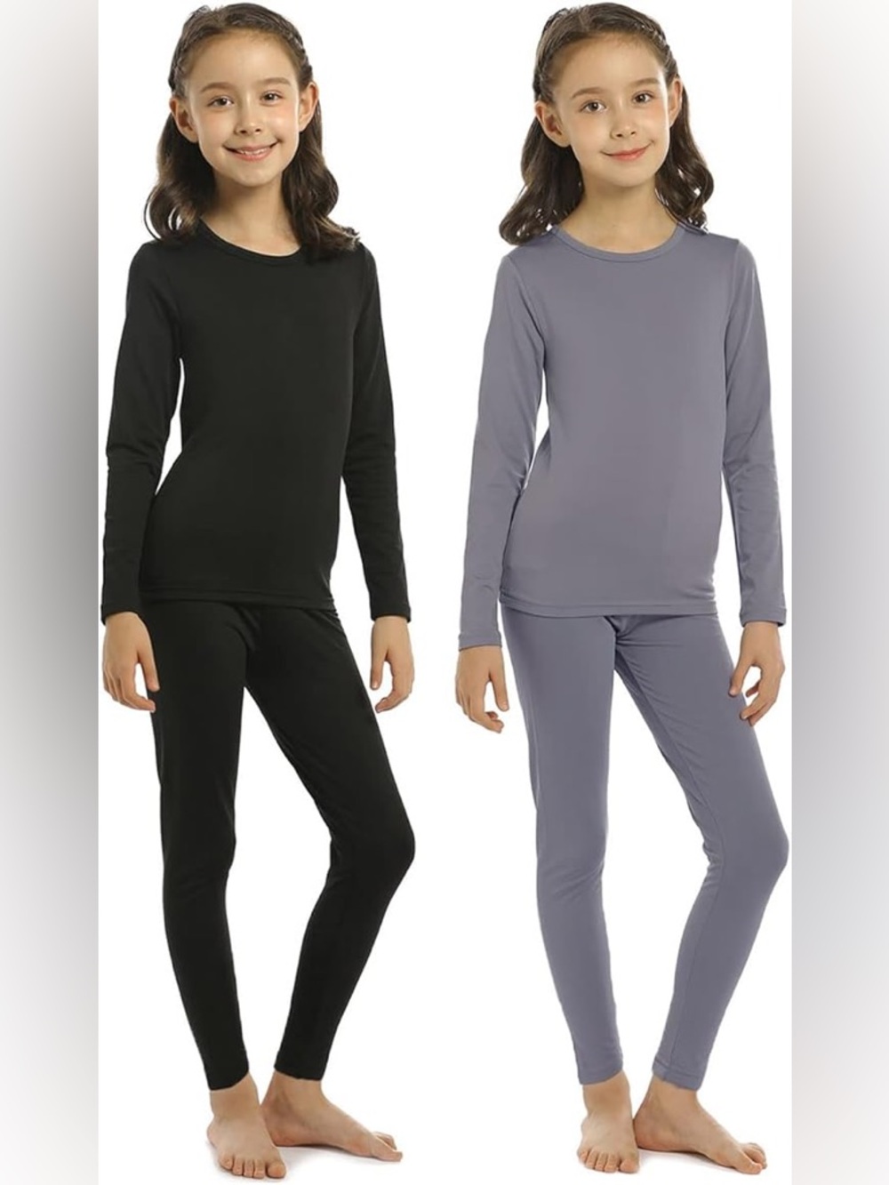 ViCherub Girls XL Thermal Long Johns 2 Pack Set Black/Gray Fleece Lined